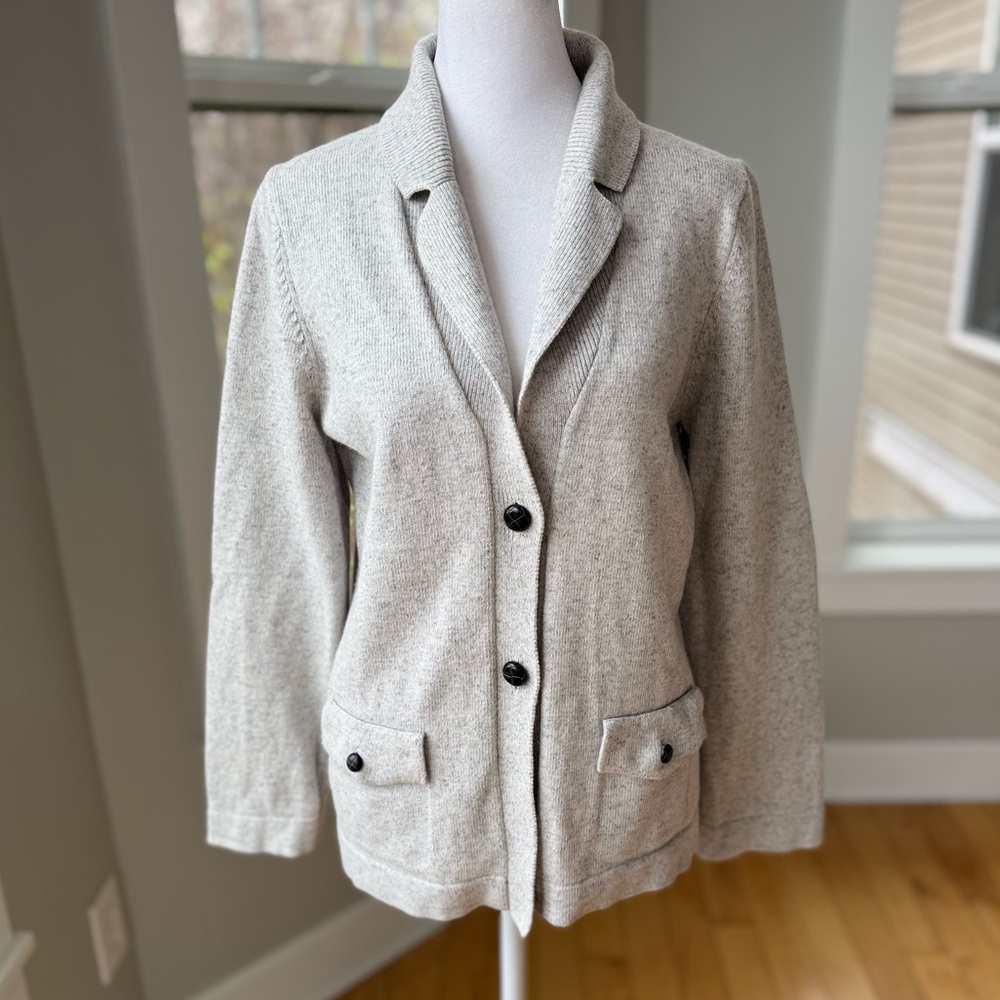 Del Cerro Patagonia Lt Gray Lambswool Cotton Shawl Collar Sweater Jacket Large